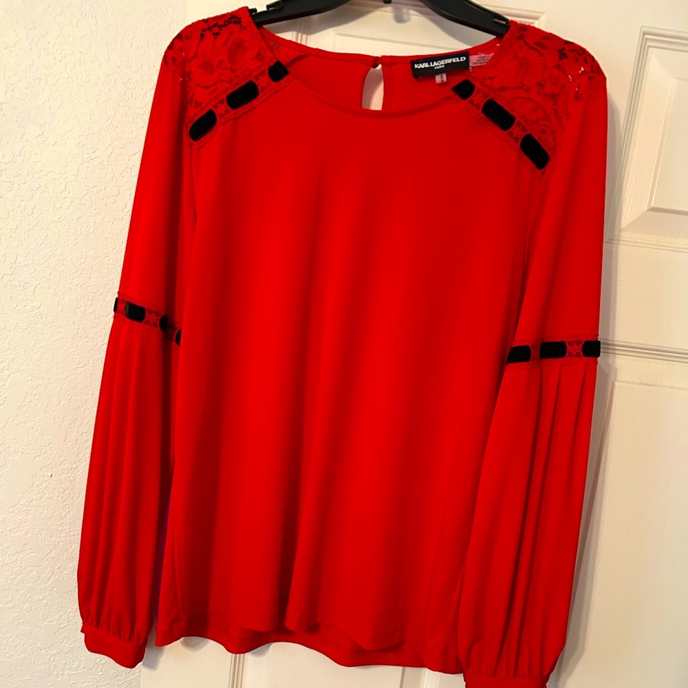 Karl Lagerfeld red blouse, long sleeves.  Size M.